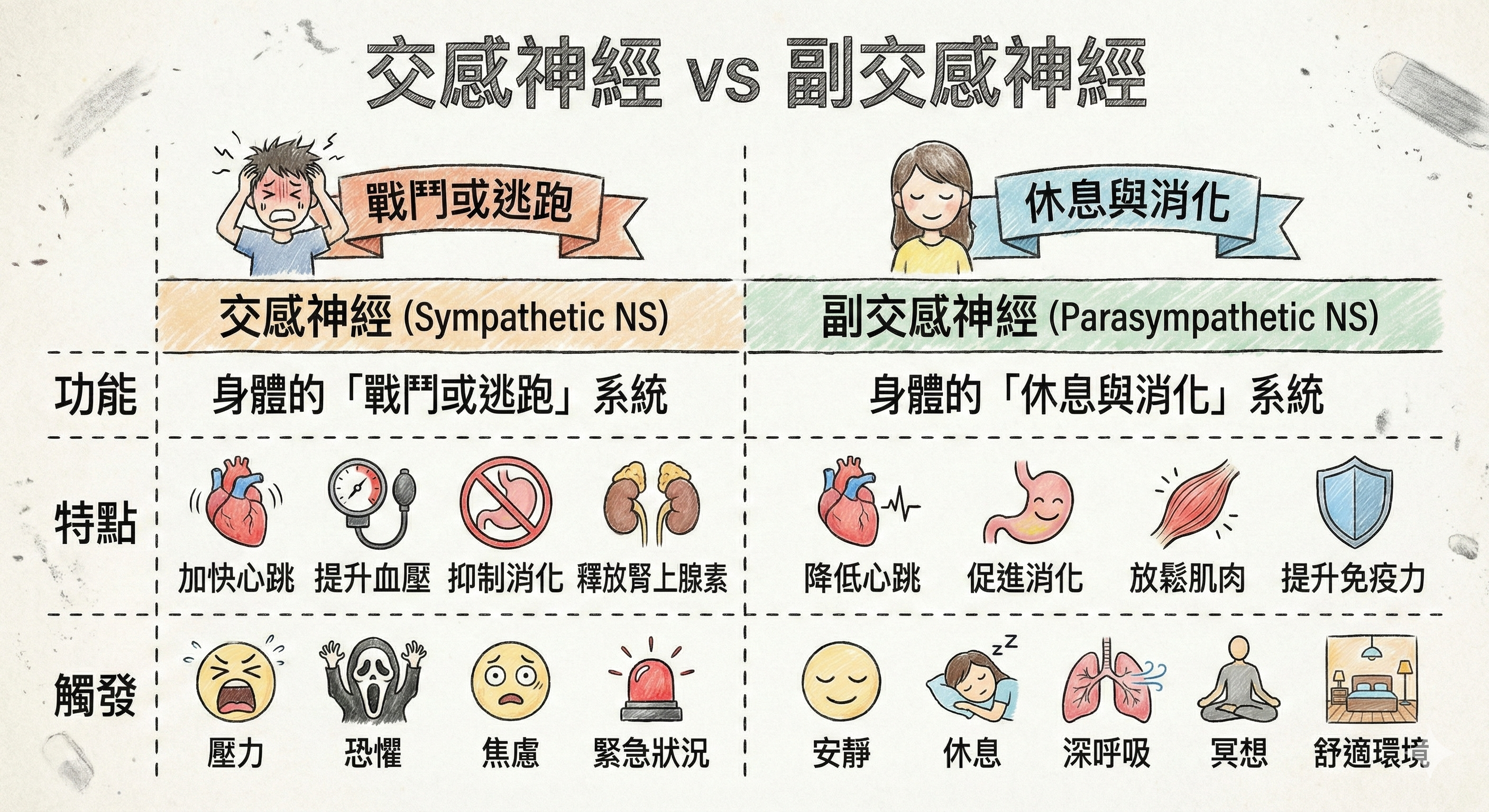 交感神經與副交感神經比較表