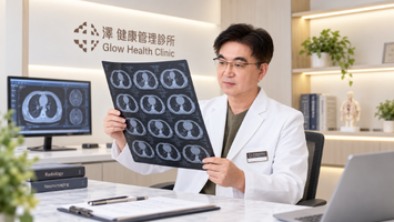醫師專注檢視胸部CT影像